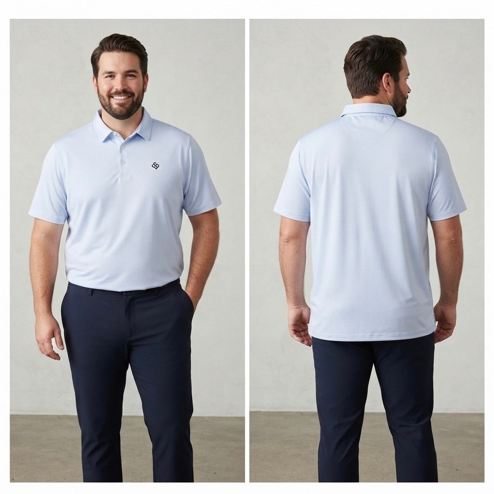 Mizzen+Main Performance Polo Shirt Men's 2XL Light Blue White Stripe Golf Shirt